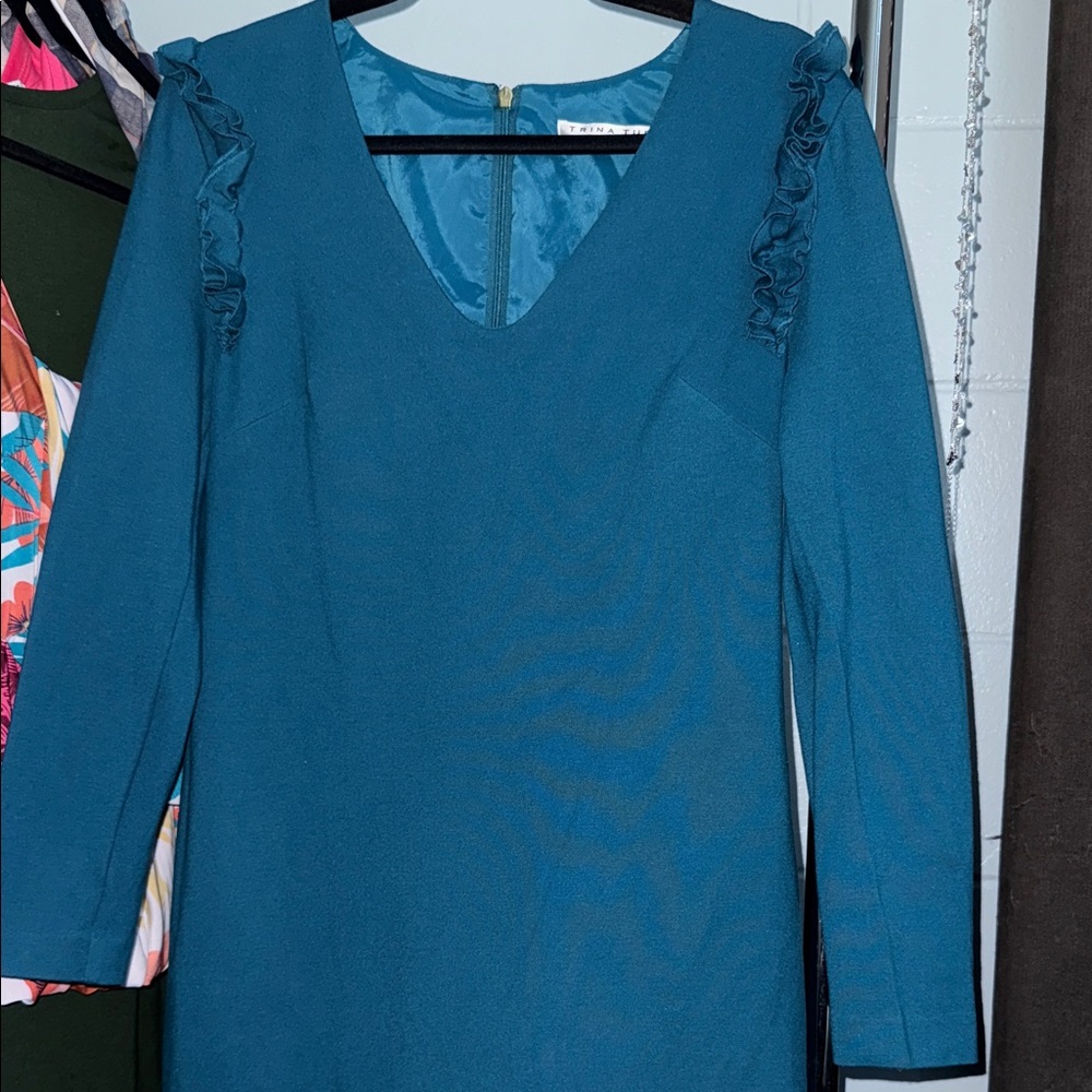 Trina Turk Deep Teal Ruffle Dress